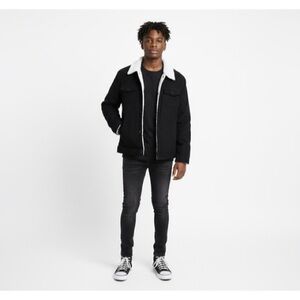 SHEIN Boys Black Corduroy Sherpa-Lined Jacket Size 13–14Y Cozy Button Front